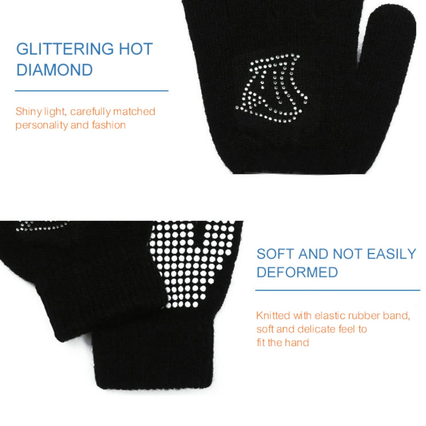 Warm Figure Skating Gloves with Rhinestones – Kids & Young Girls